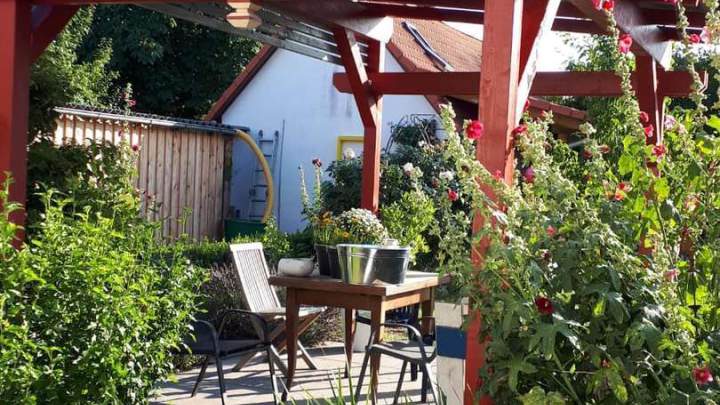 Einfamilienhaus mit Ferienhaus und grünem Garten in Garz